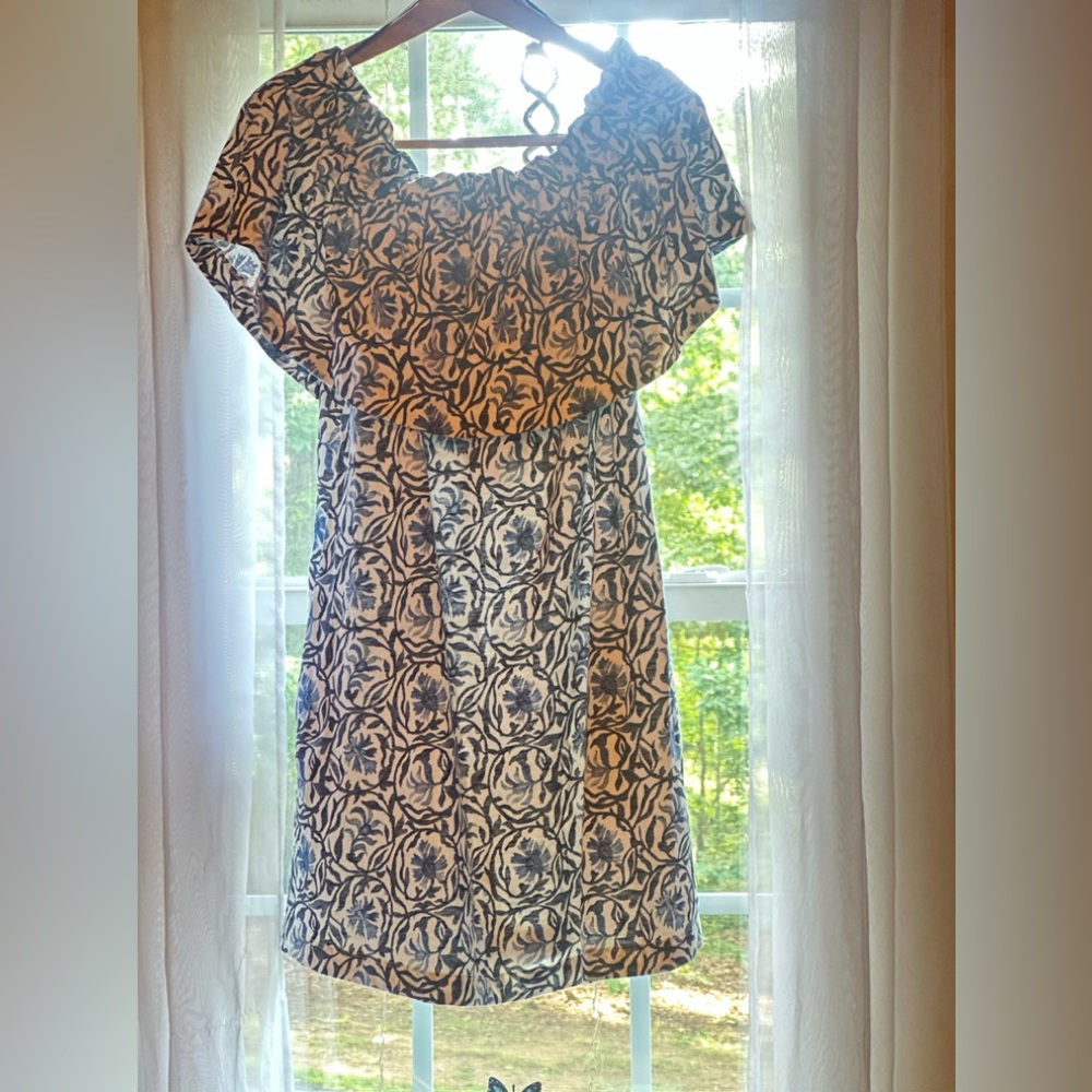 Women’s Cotton/Polyester Off The Shoulder Print Mini Dress W/Pockets